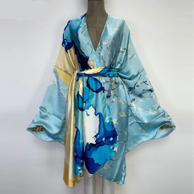 Kimono de Plage Léger Bleu Estival léger