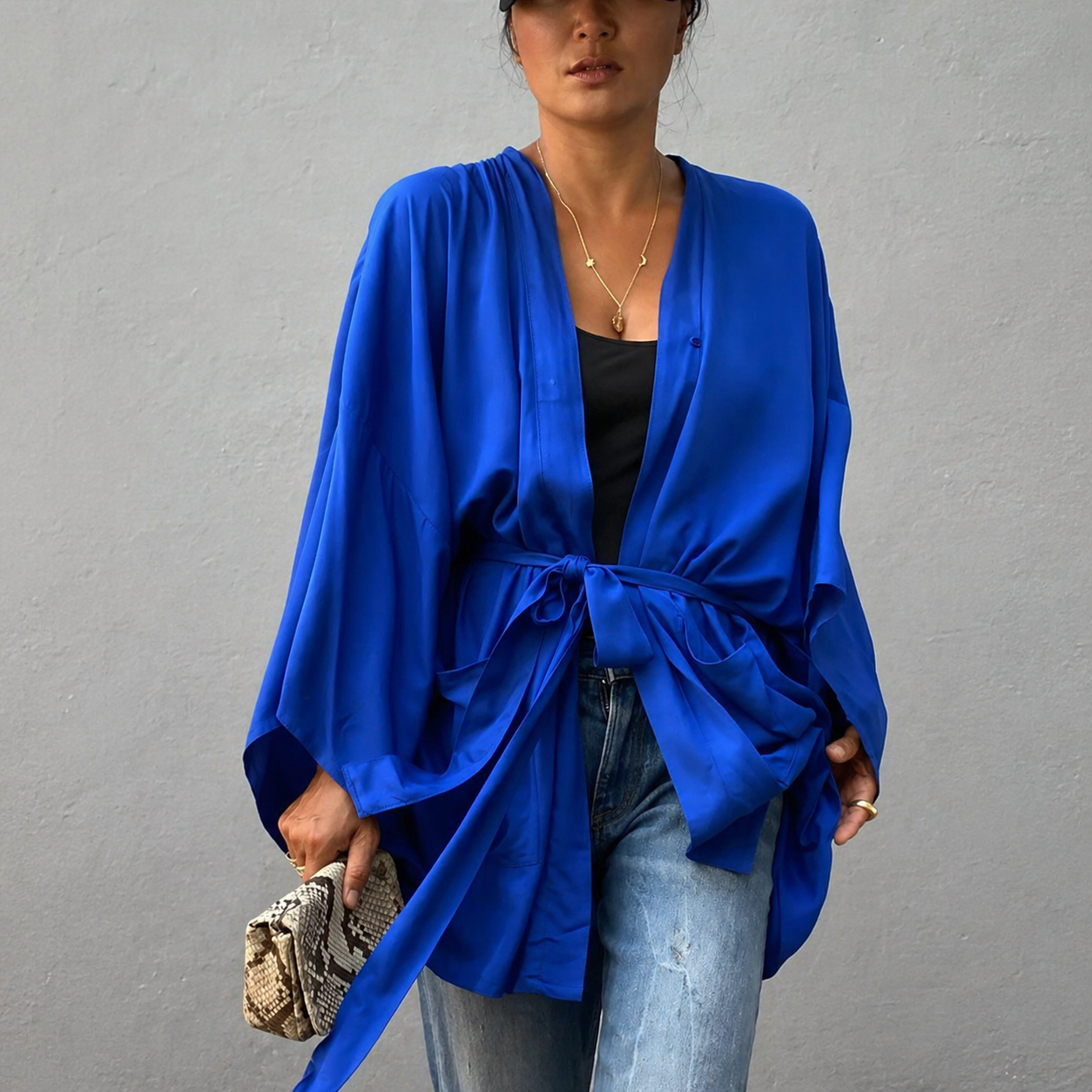 Kimono de Plage en Coton Bleu