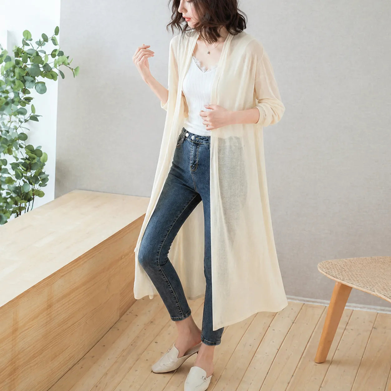 Kimono de Plage Élégant Blanc