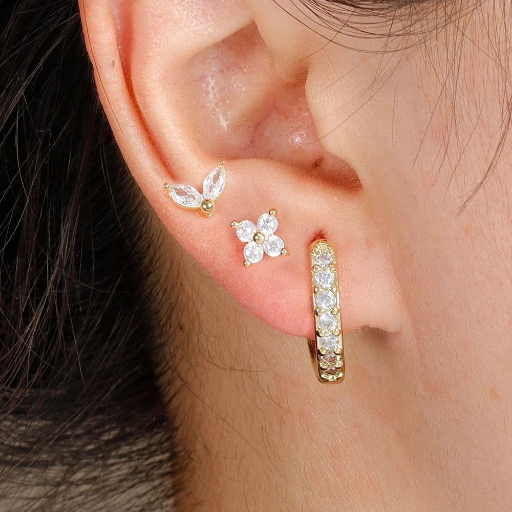 Lot de 3 Boucles d’Oreilles Dorées et Zircon