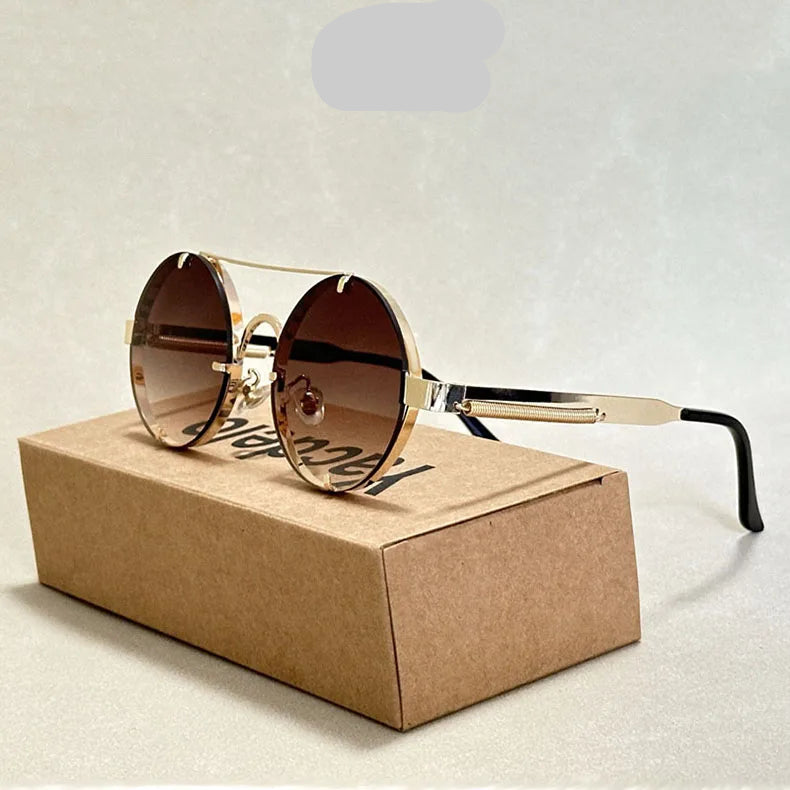 Lunettes de Soleil Rondes Vintage Marron