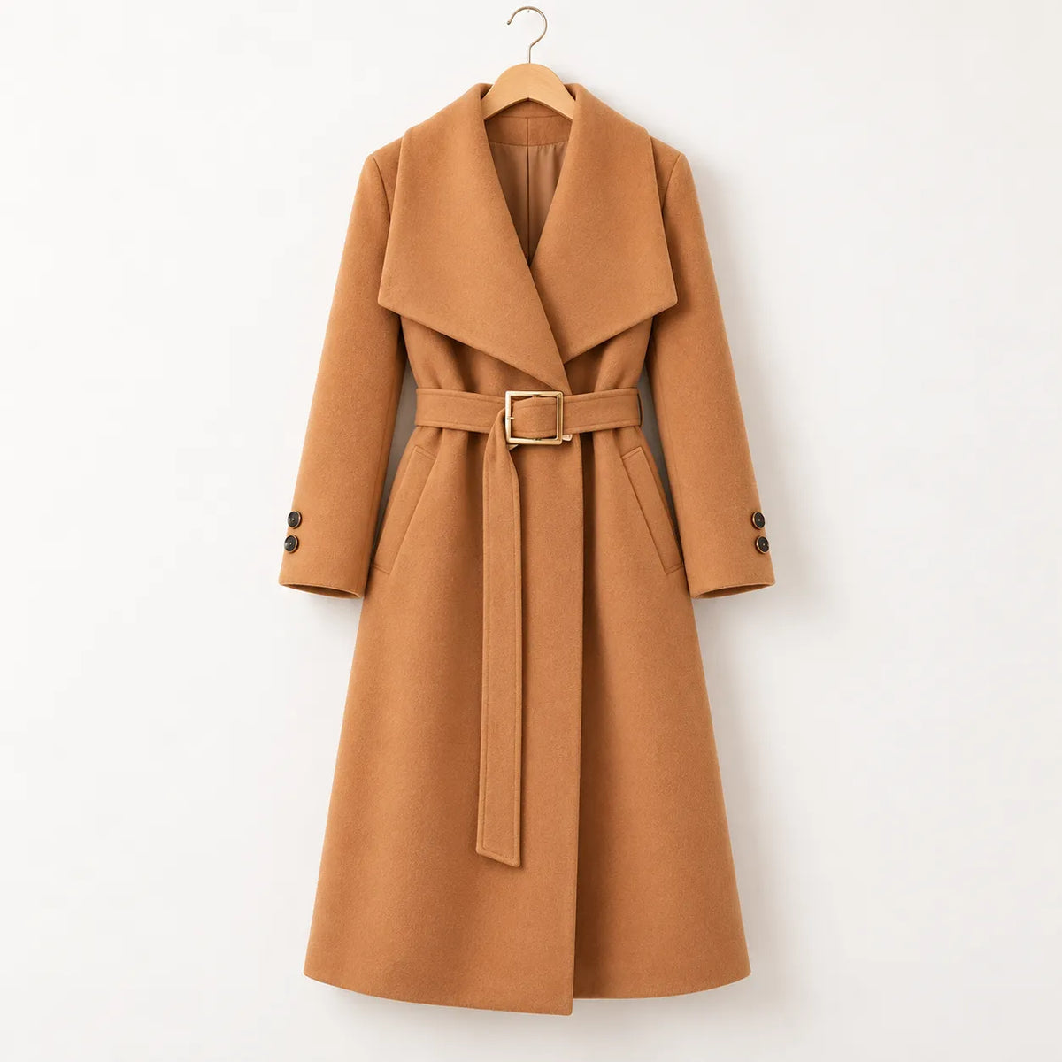 Manteau Ceinturé Marron Clair Confortable