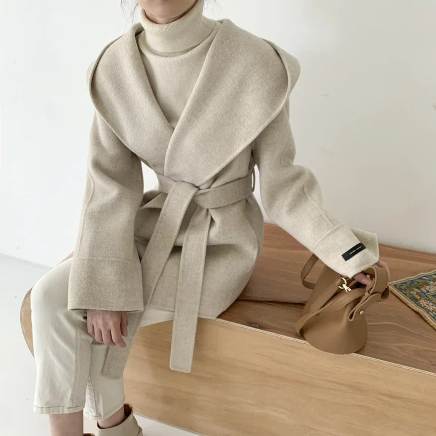 Manteau Kimono à Capuche Beige 