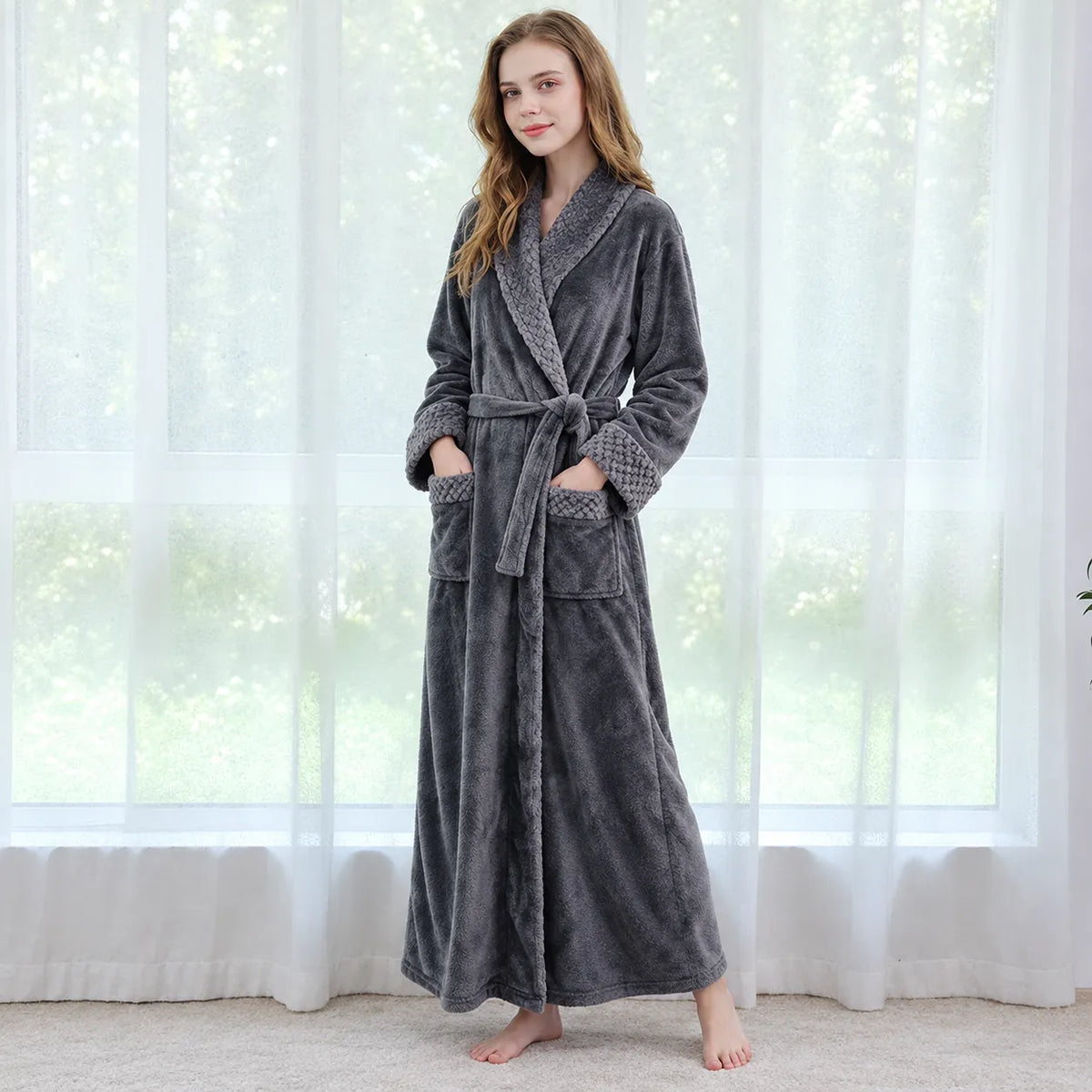 Manteau Peignoir Femme Noir Gris