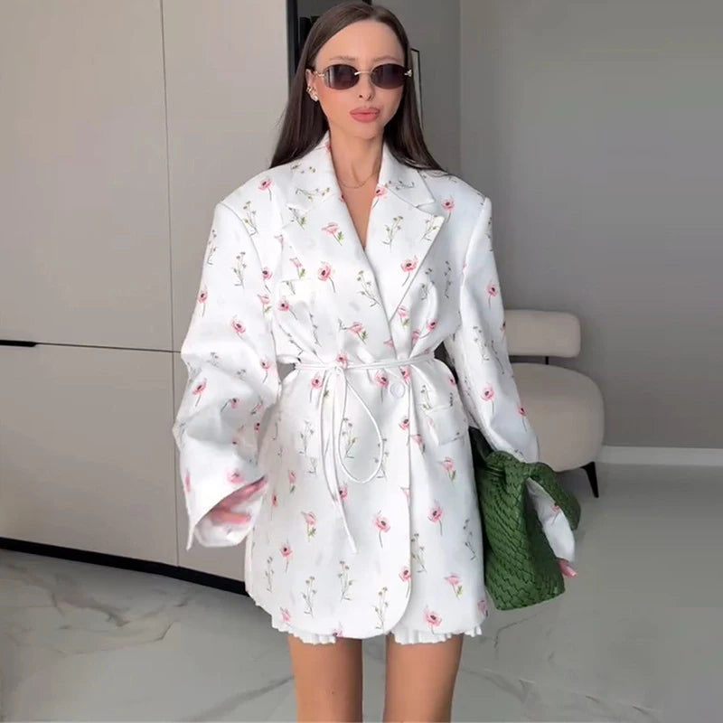 Manteau Style Kimono Floral Blanc