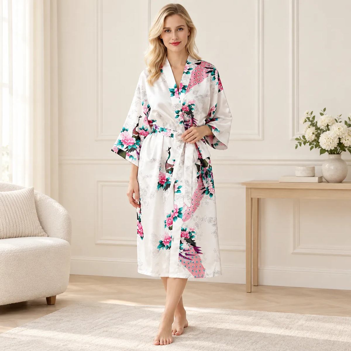 Peignoir Blanc Motif Design