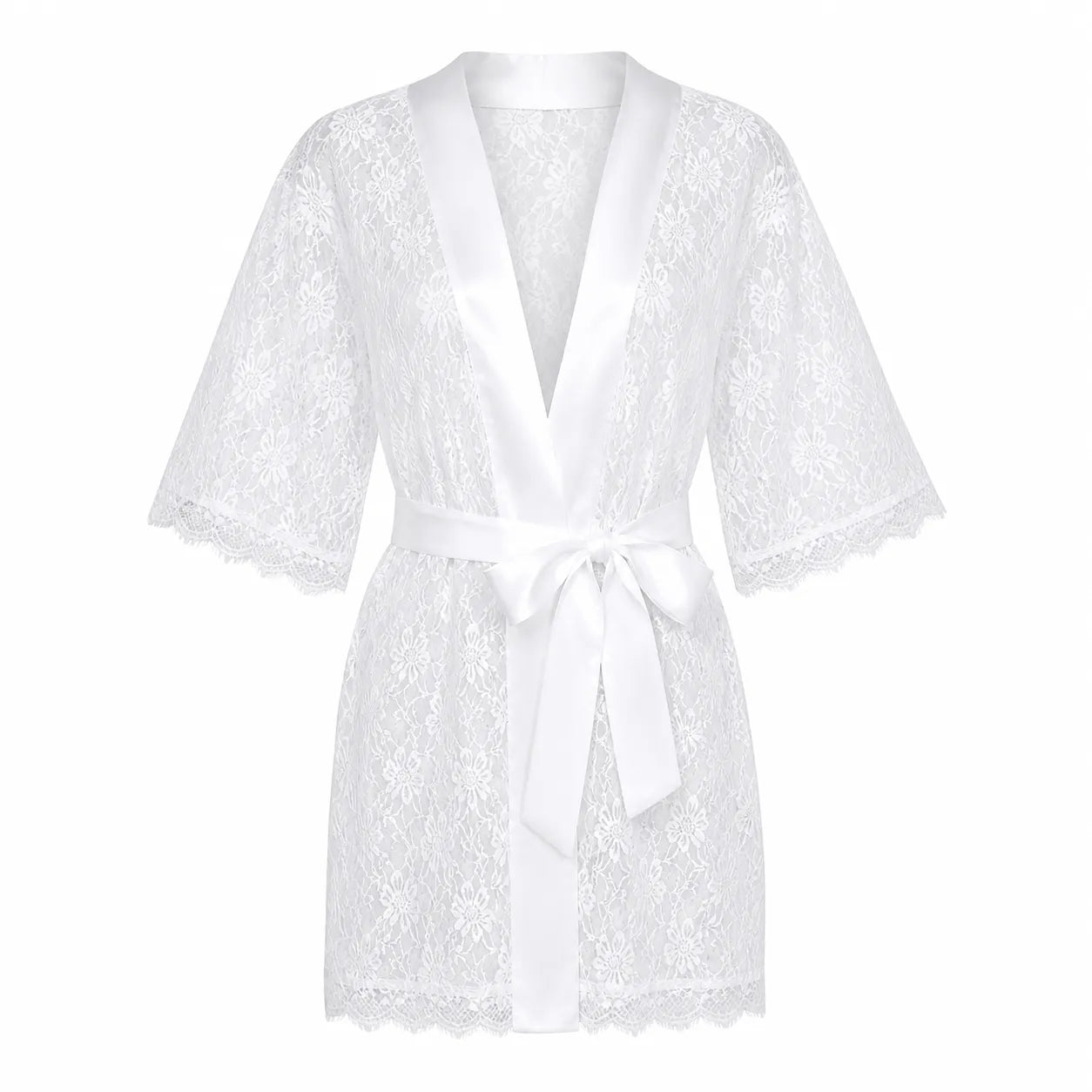 Peignoir Kimono Blanc Dentelles Sexy Stylé