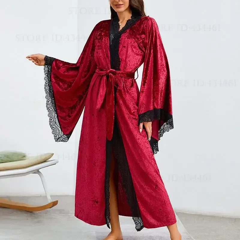 Peignoir Kimono Bordeaux Raffiné