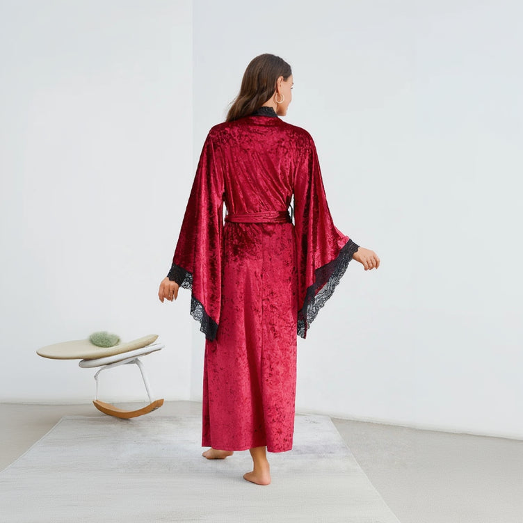 Peignoir Kimono Bordeaux Raffiné Dos