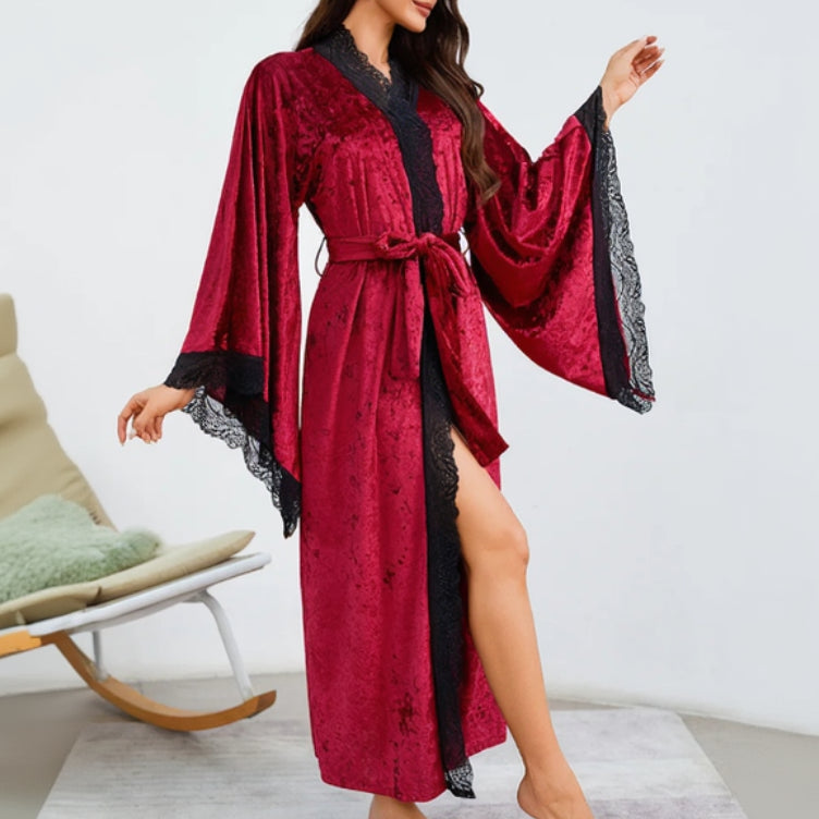 Peignoir Kimono Bordeaux Raffiné Stylé