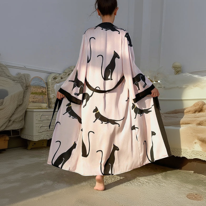 Peignoir Kimono Chat Noir Stylé