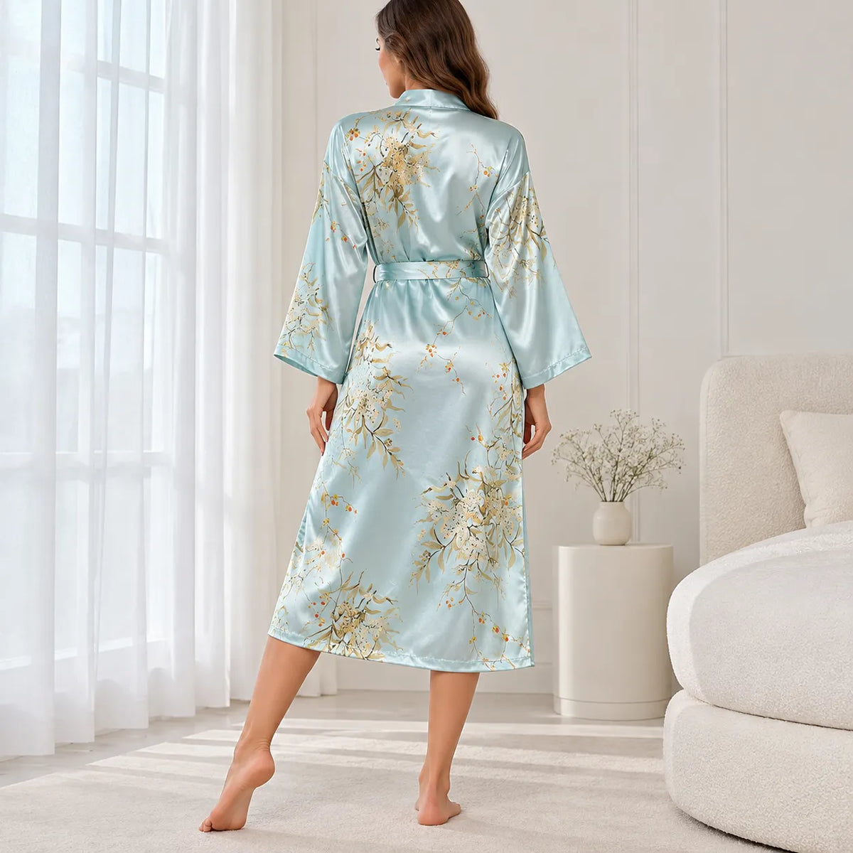 Peignoir Kimono Femme Fleuri Dos