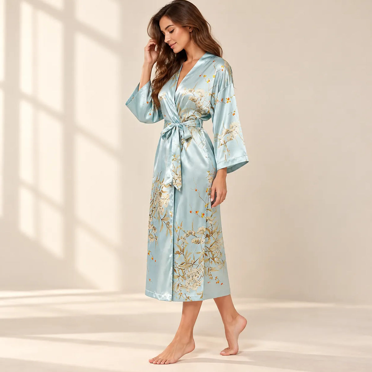Peignoir Kimono Femme Fleuri Léger