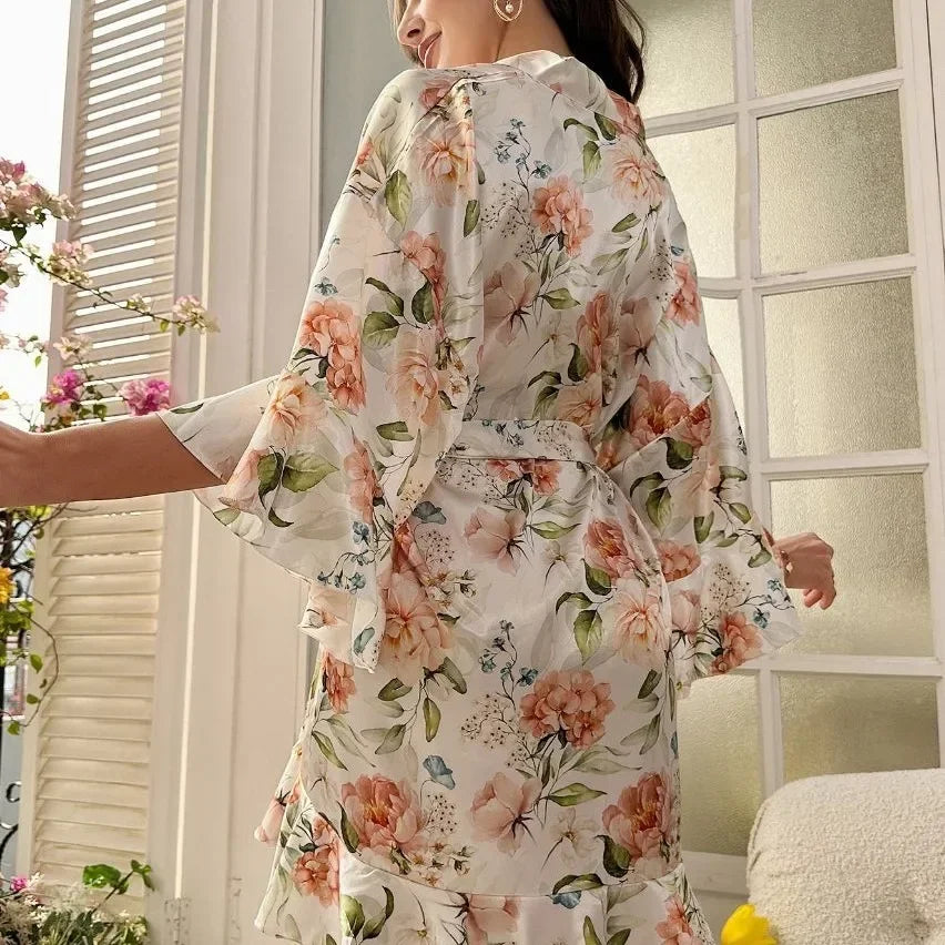 Peignoir Kimono Fleuri Élégante Dos
