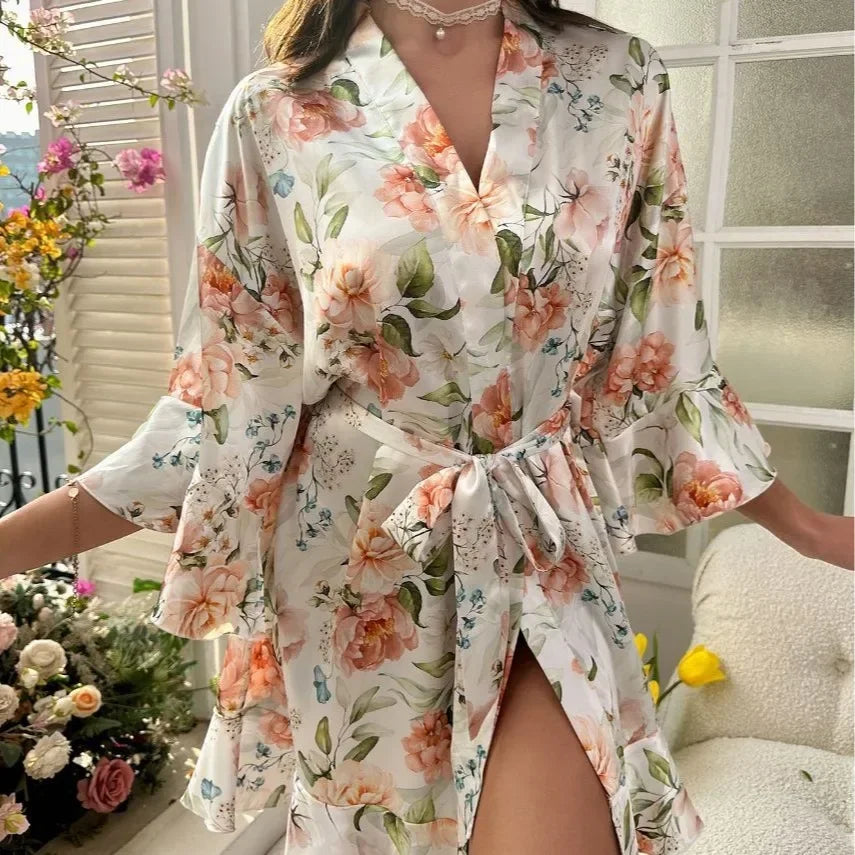 Peignoir Kimono Fleuri Élégante Stylé