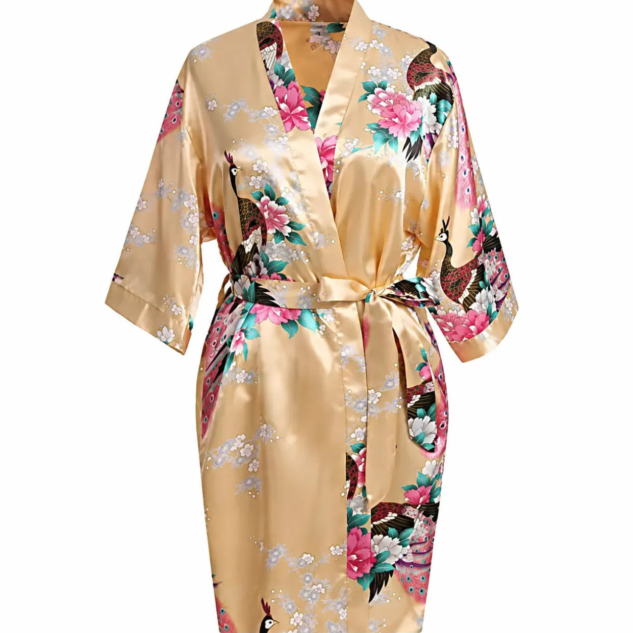 Peignoir Kimono Jaune Fleuri Design