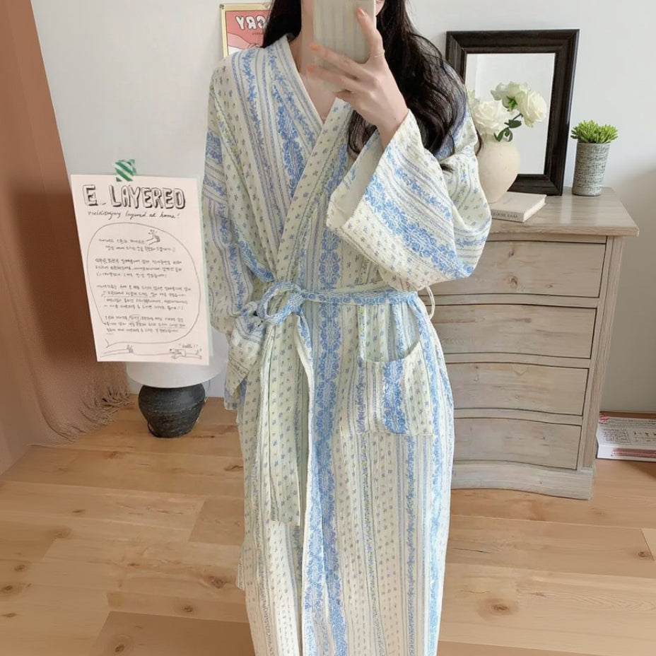 Peignoir Kimono Léger Bleu Vintage
