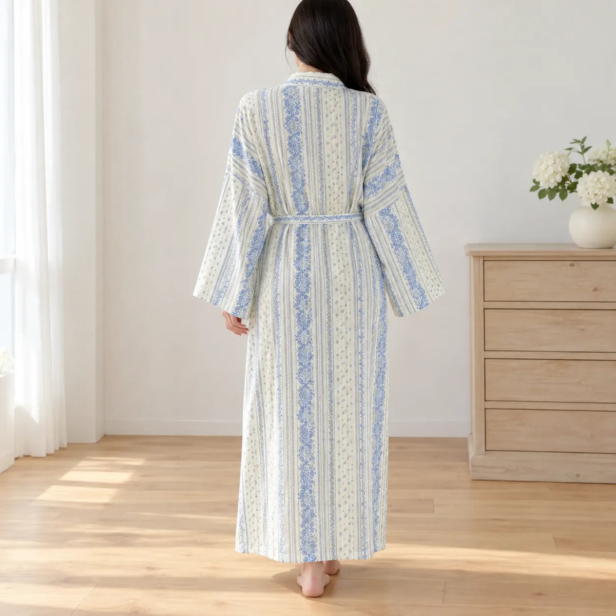 Peignoir Kimono Léger Bleu Vintage Léger