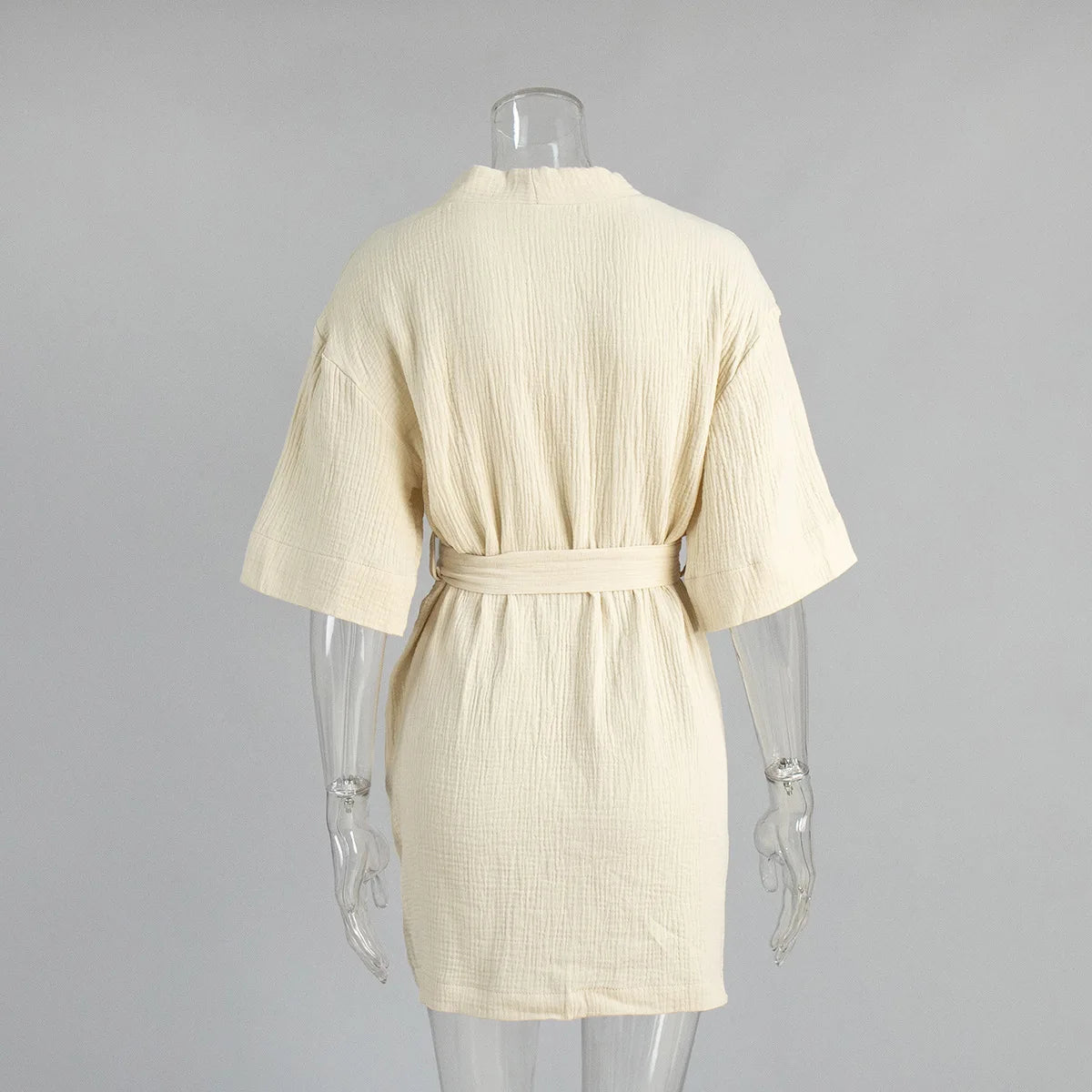 Peignoir Kimono Manches Courtes Beige Dos