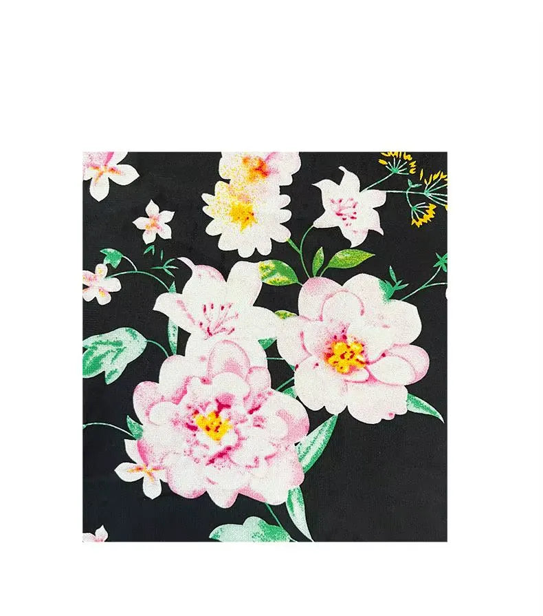 Peignoir Kimono Noir à Fleurs Sexy Tissu