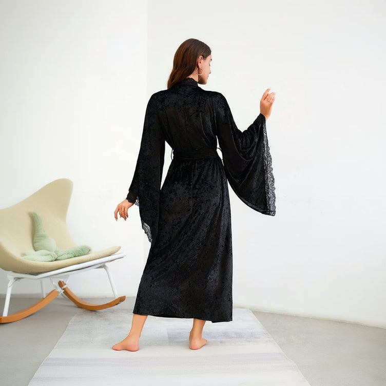 Peignoir Kimono Noir Velours Stylé