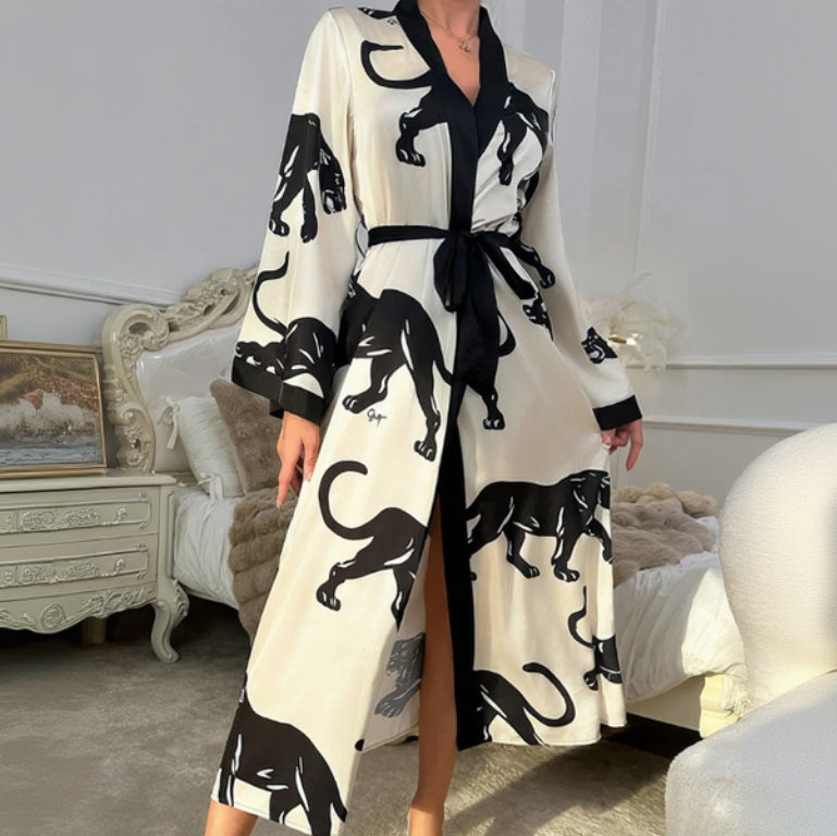 Peignoir Kimono Soyeux Léopard Stylé