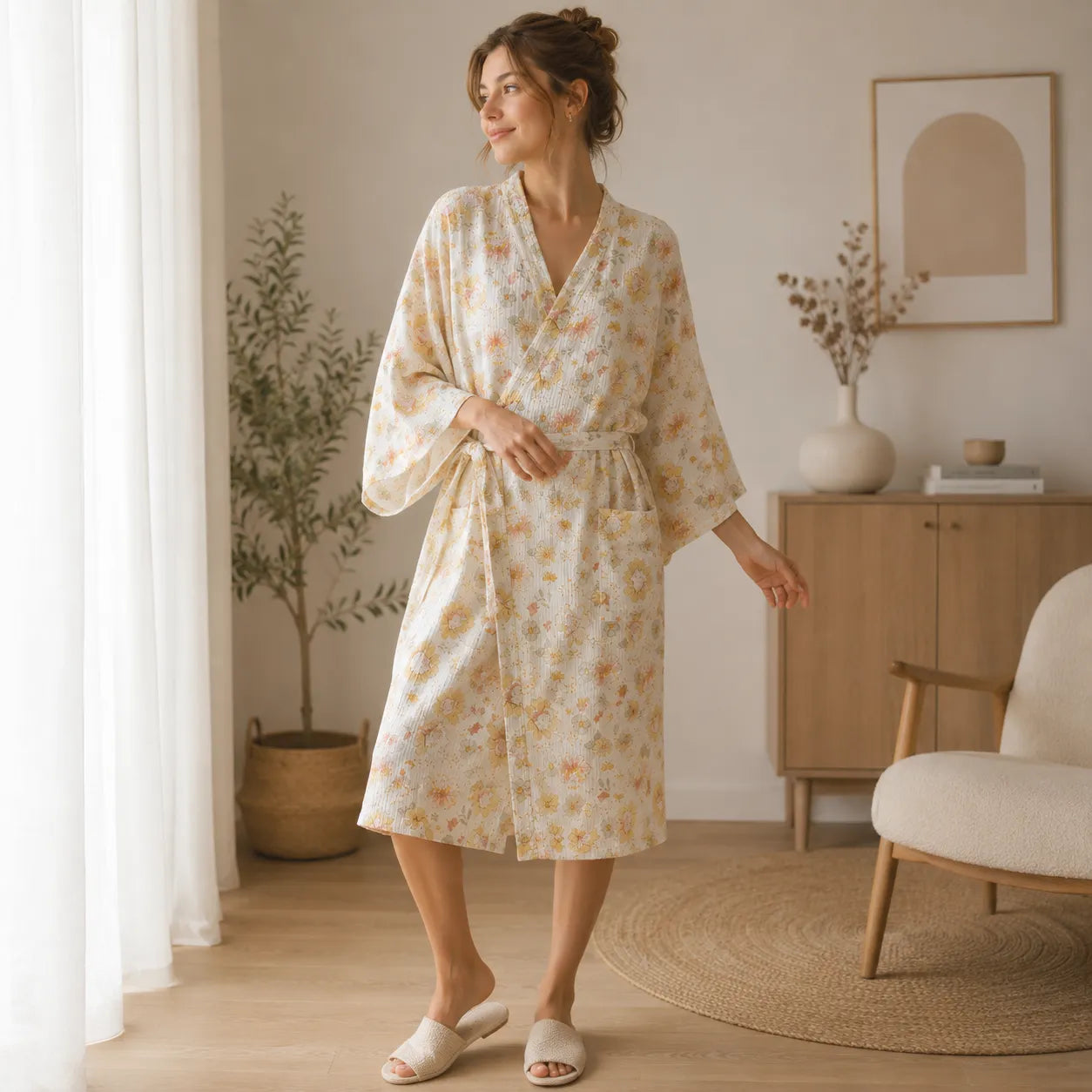 Peignoir Kimono Vintage Fleuri Stylé