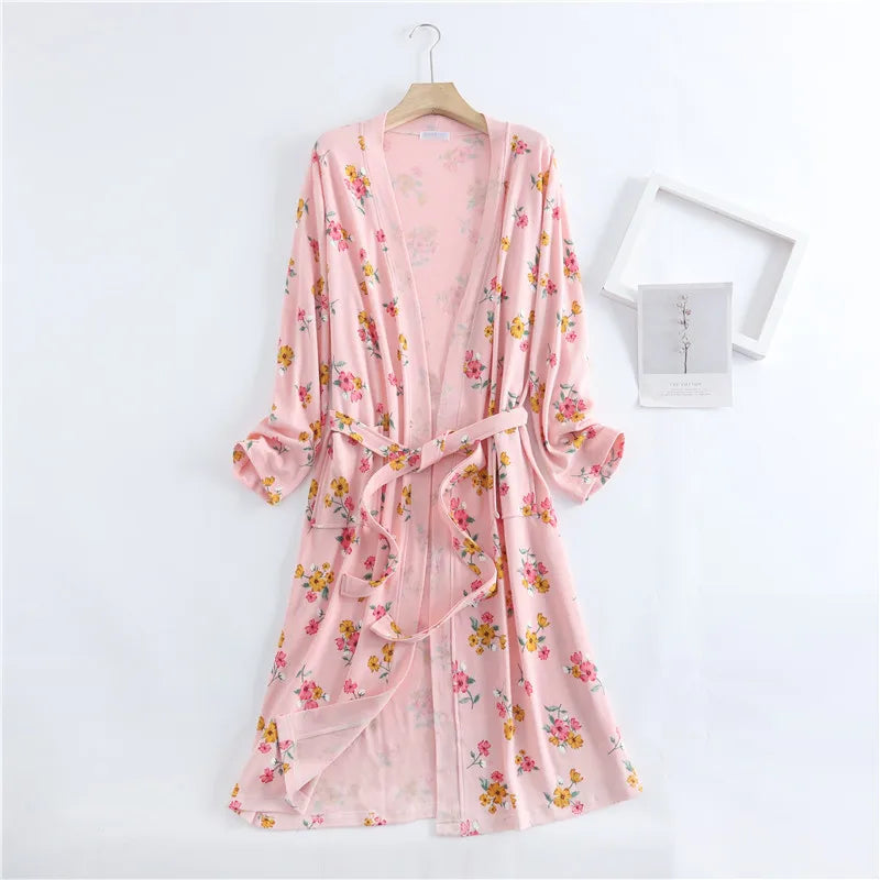 Peignoir Kimono de Nuit Fleuri Rose Design