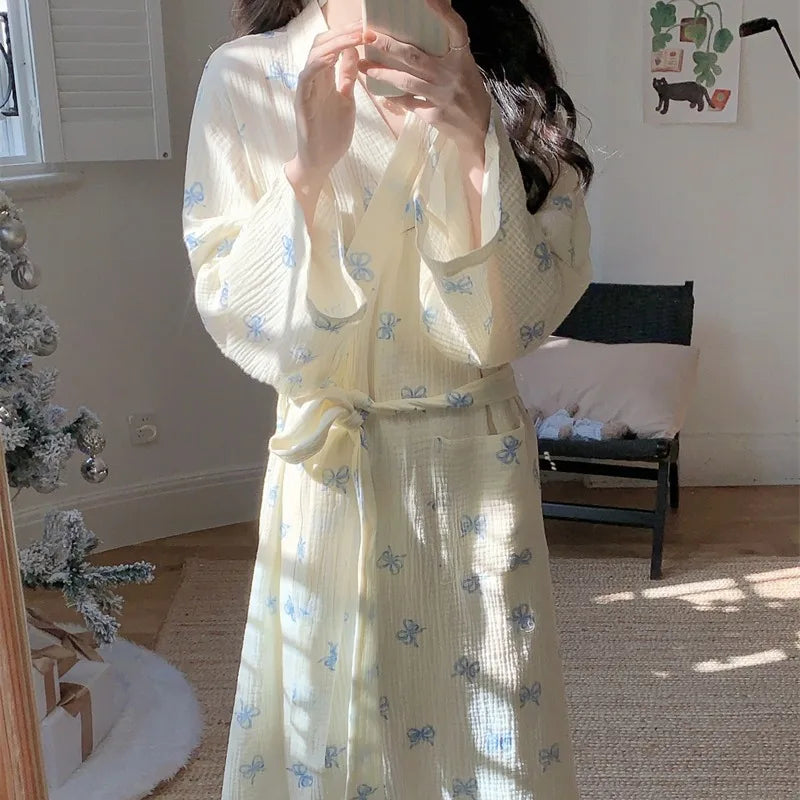 Peignoir Kimono de Nuit à Nœuds