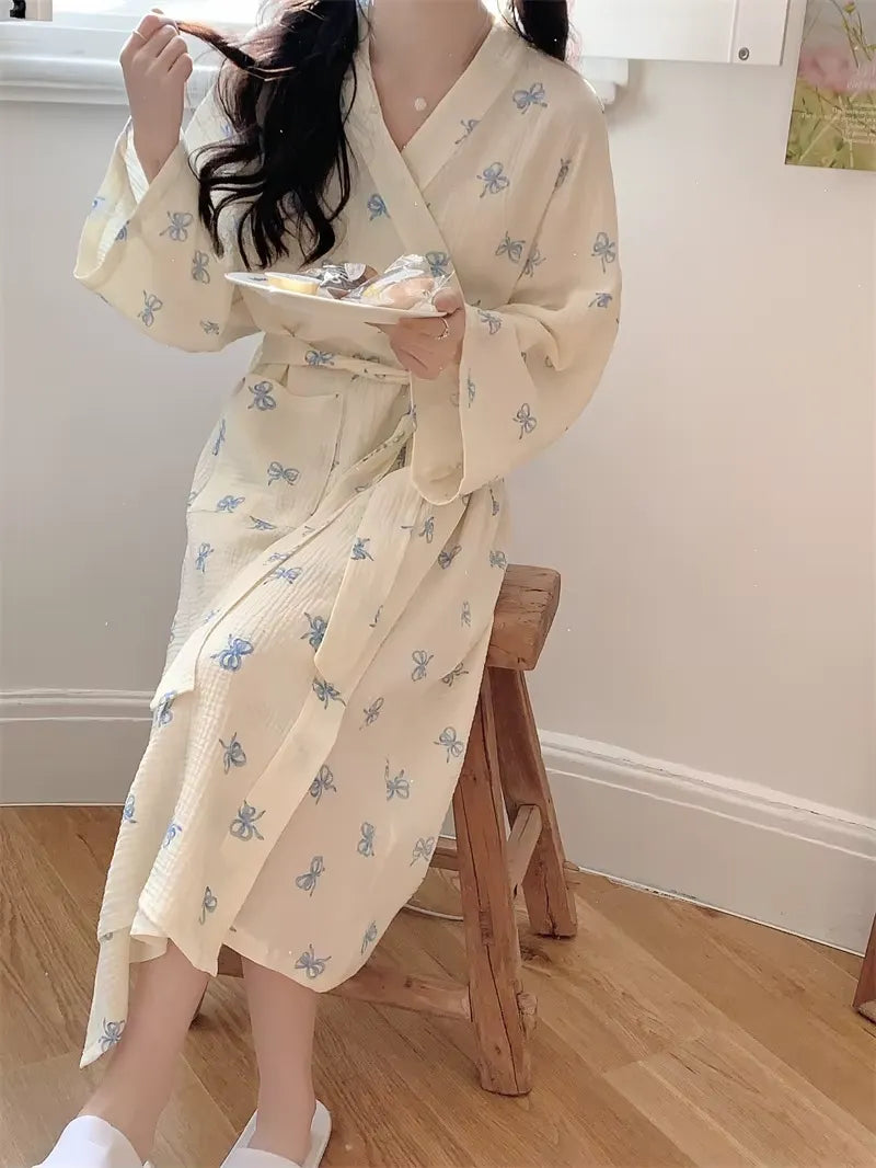 Peignoir Kimono de Nuit à Nœuds Soyeux