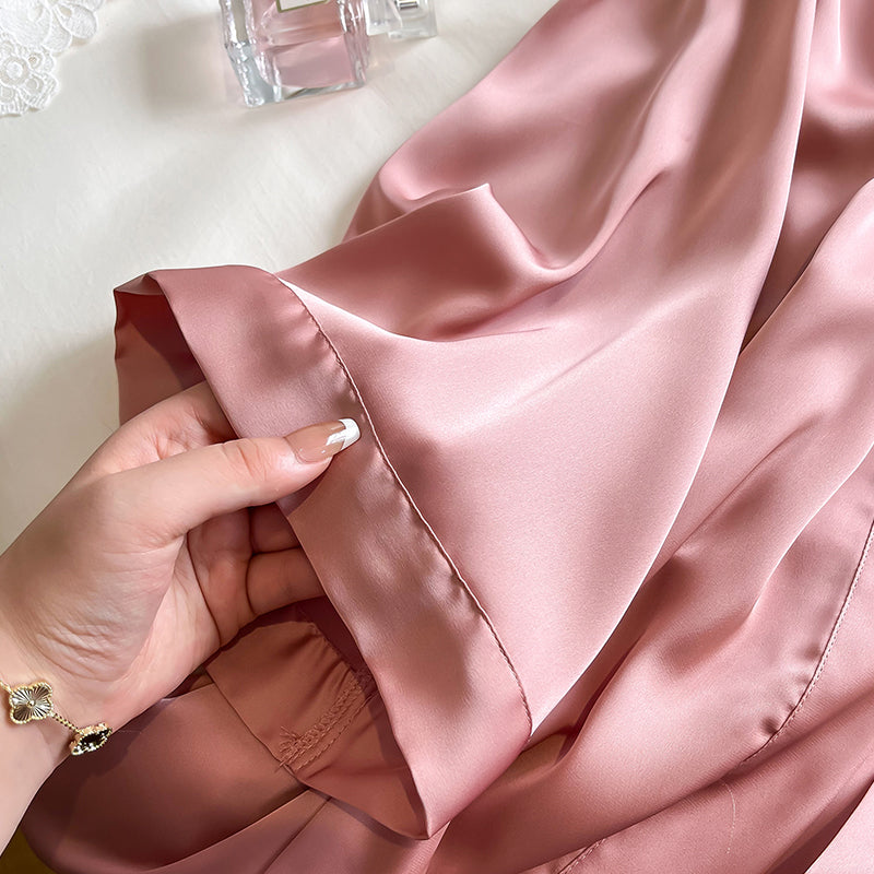 Peignoir Kimono en Soie Rose Manche