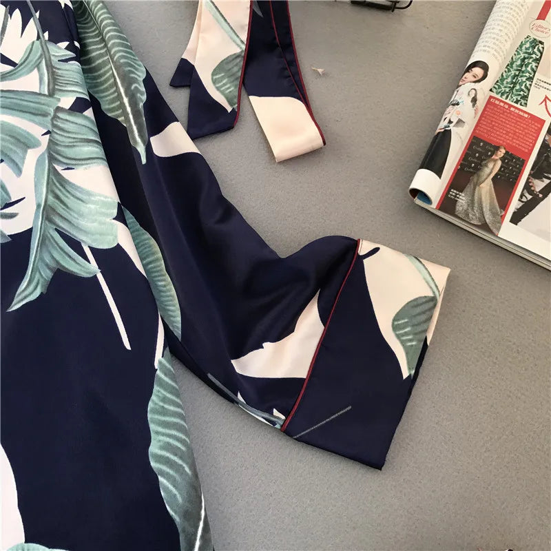 Pyjama Kimono Bleu Marine Manche
