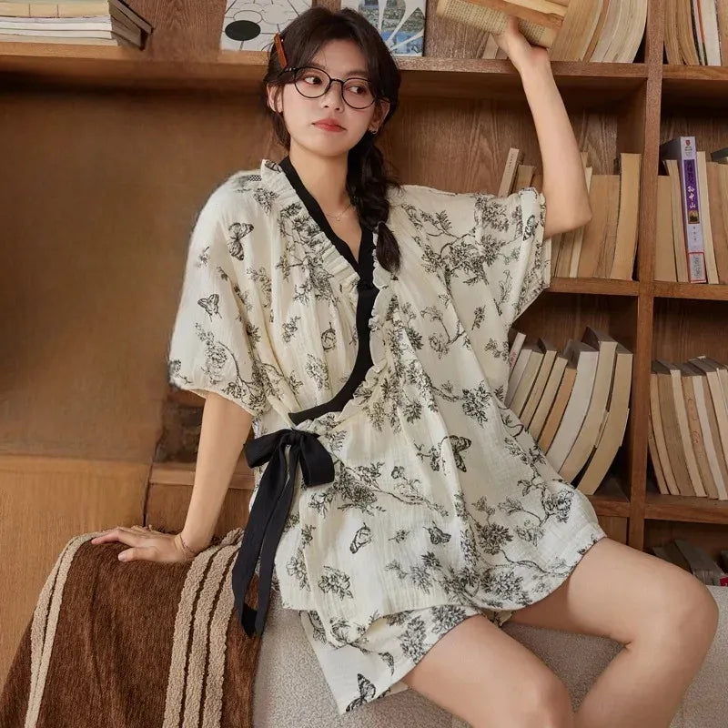 Pyjama Kimono Femme d’Été Noir