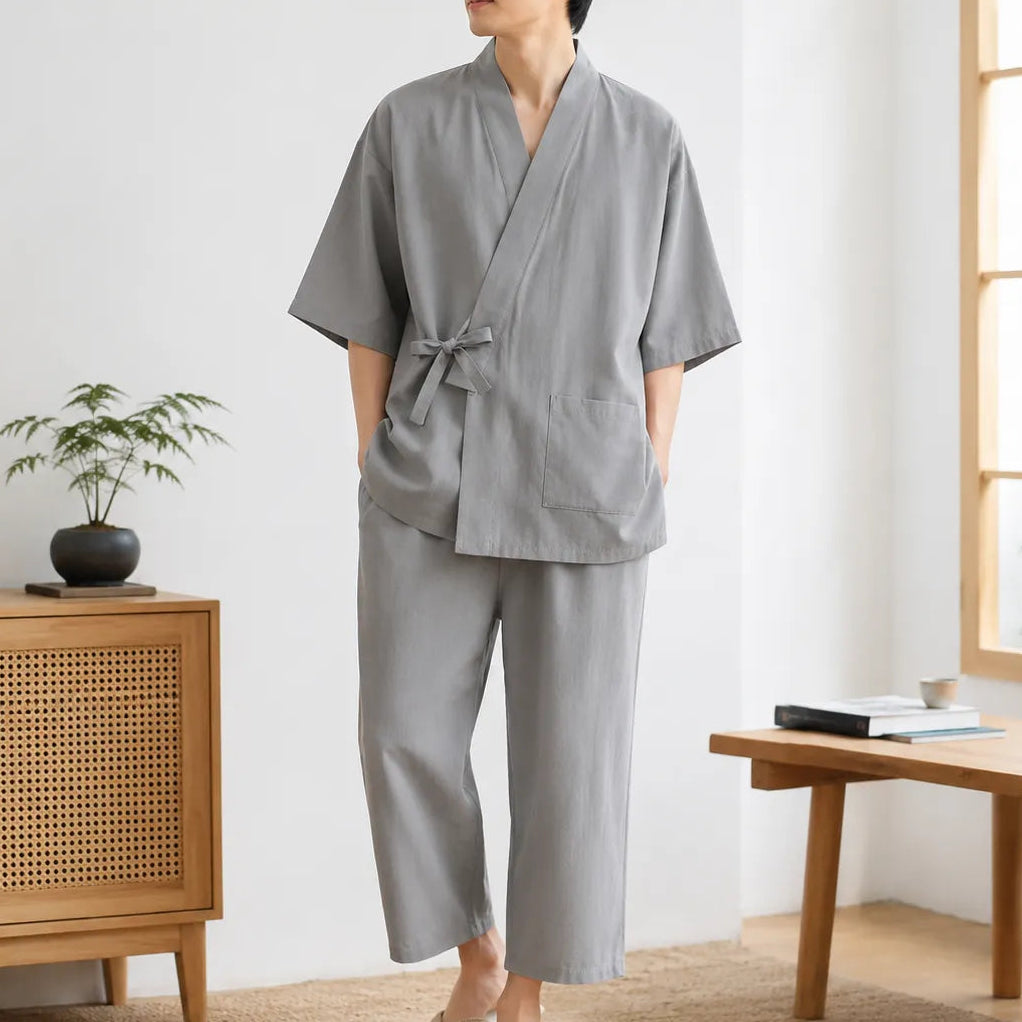 Pyjama Kimono Gris Homme Léger