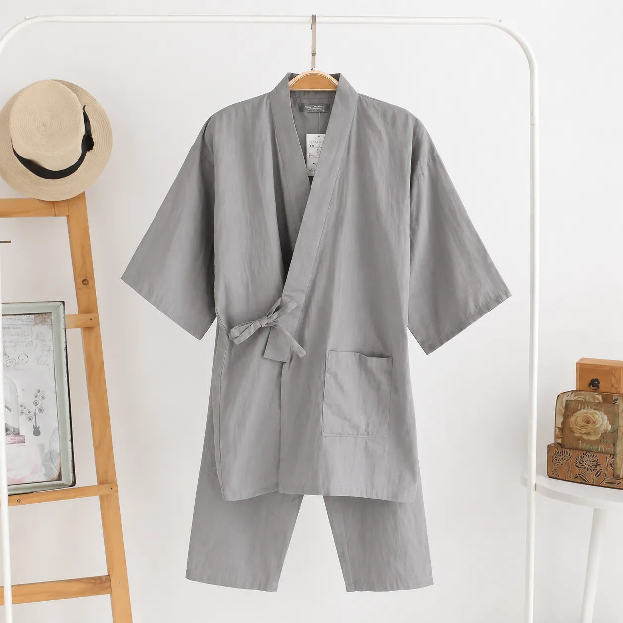 Pyjama Kimono Gris Homme Léger Confortable
