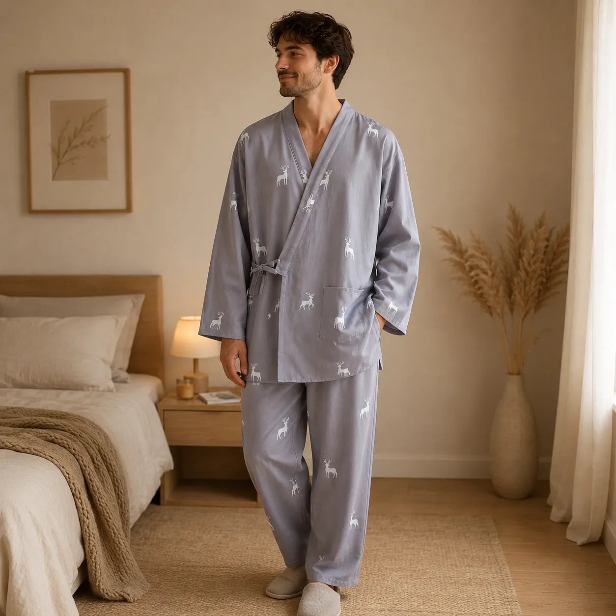 Pyjama Kimono Homme Bleu à Motif Confortable