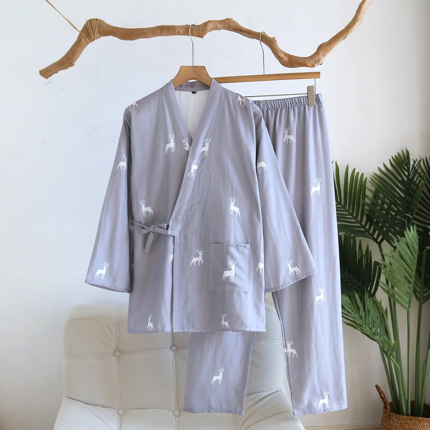 Pyjama Kimono Homme Bleu à Motif Doux