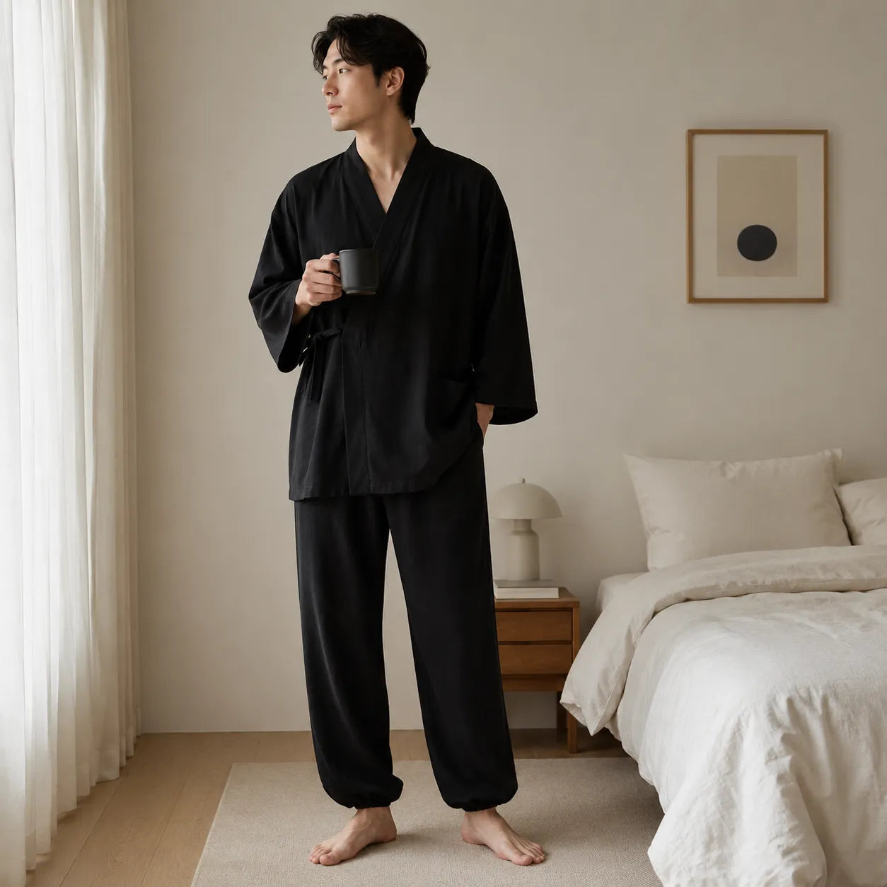 Pyjama Kimono Homme Noir Confortable Design