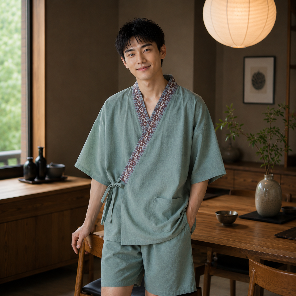 Pyjama Kimono Homme estival vert 