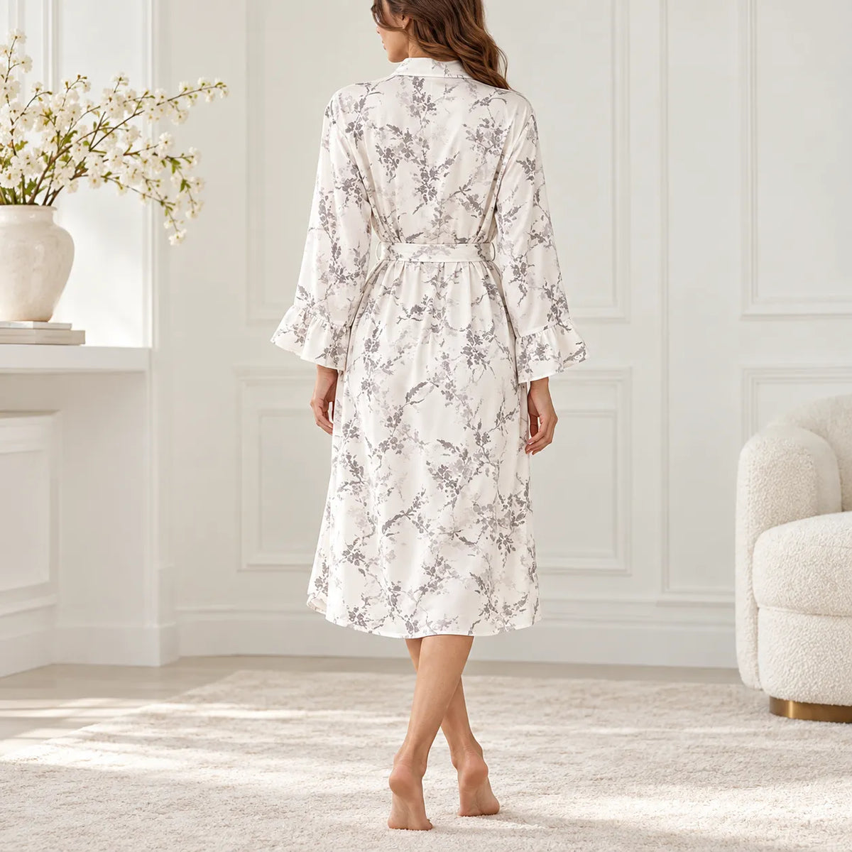 Pyjama Kimono Long Blanc Imprimé Dos