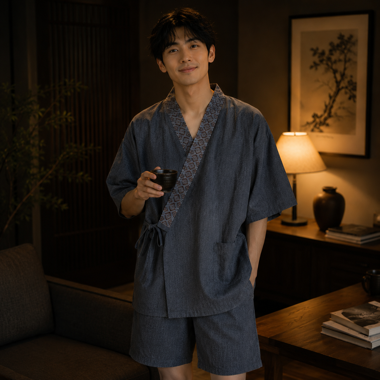 Pyjama Kimono Short Gris 