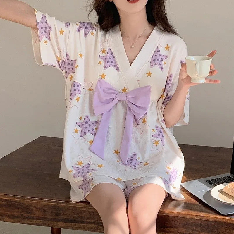 Pyjama Kimono d’Été Motif Étoiles Design
