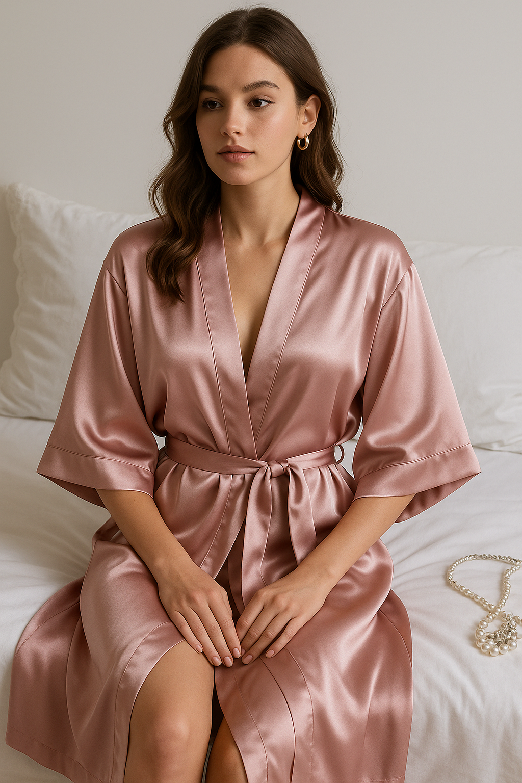 Peignoir Kimono en Soie Rose