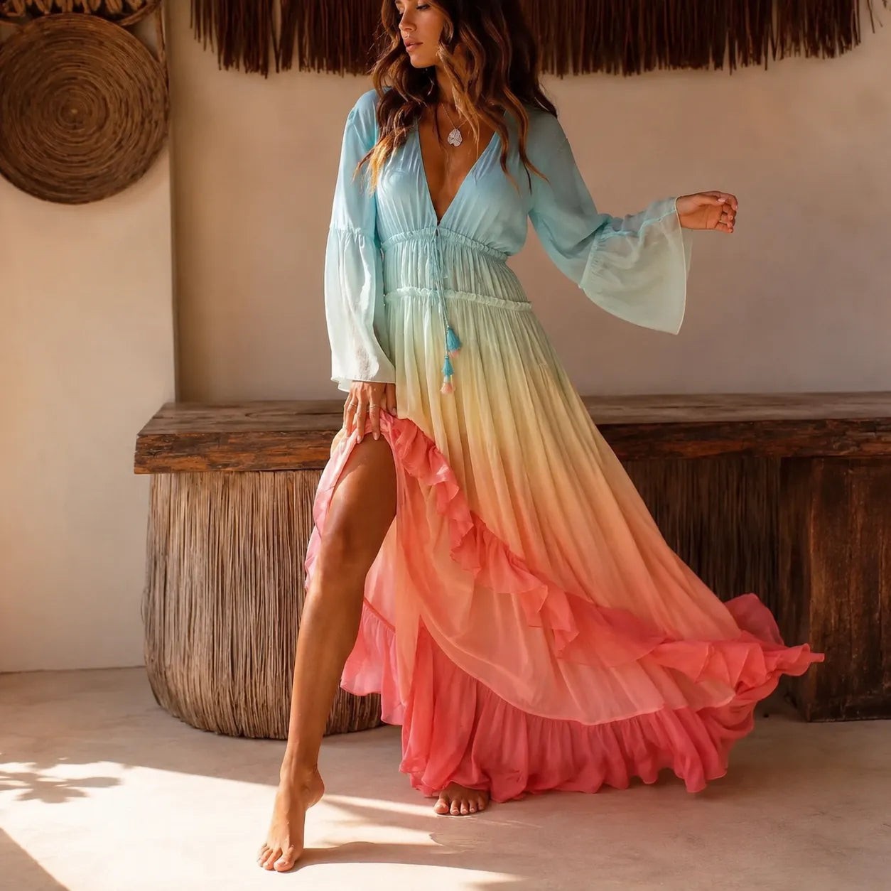Robe Kimono Arc-en-Ciel Maxi Design