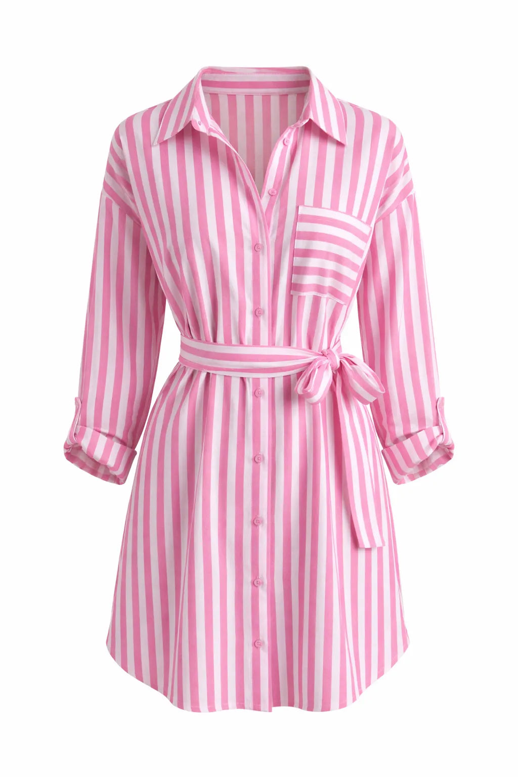 Robe Kimono Chemise Rayée Rose Quotidien