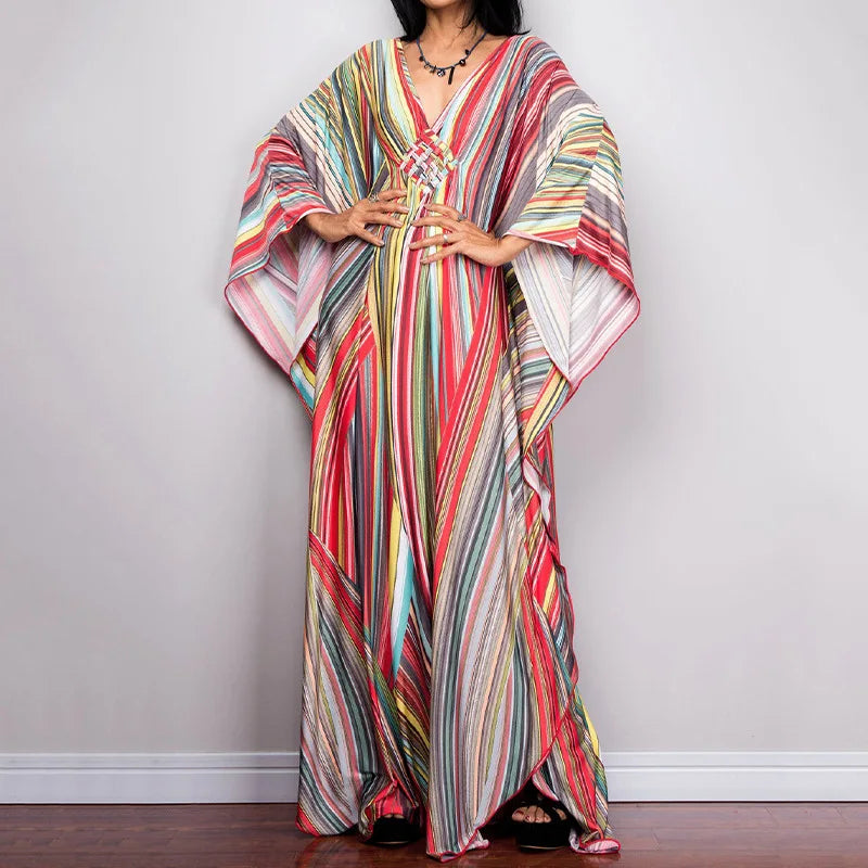 Robe Kimono Colorée à Rayures