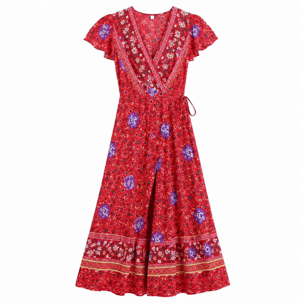 Robe Kimono Fleuri Rouge Chic Imprimé