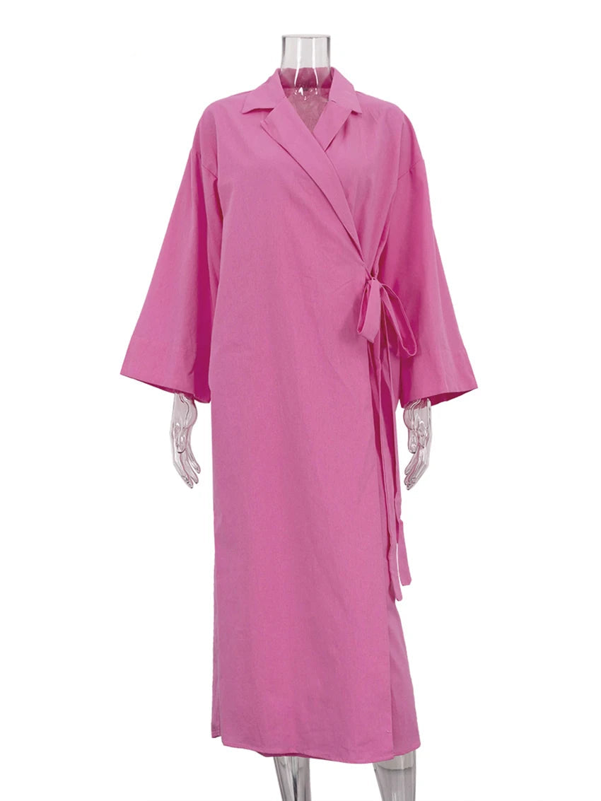 Robe Kimono Longue Rose coton