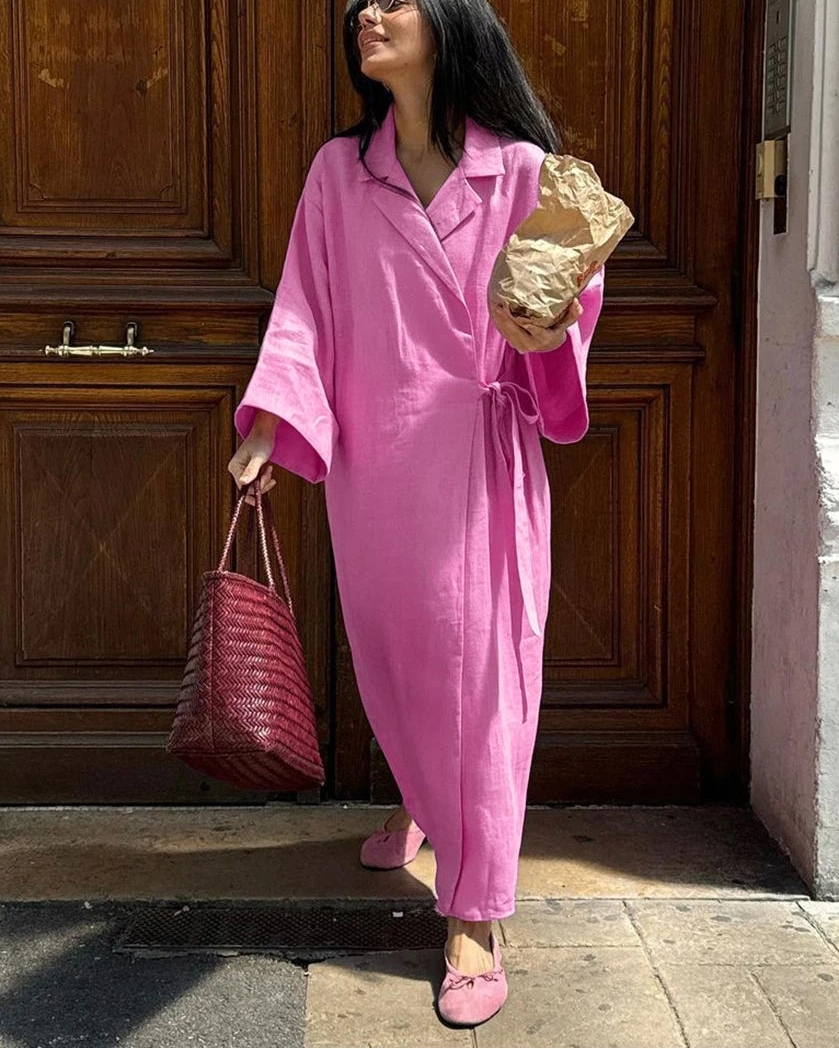 Robe Kimono Longue Rose fluide