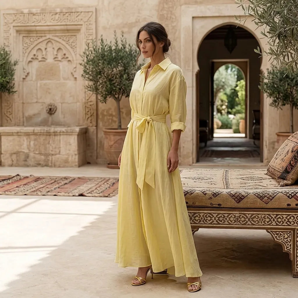 Robe Kimono Maxi Boho Jaune 